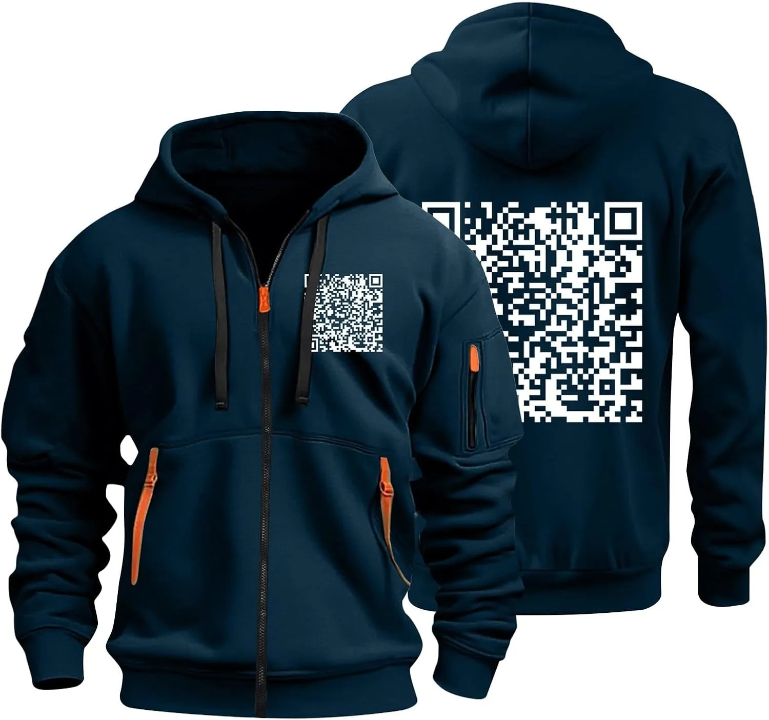 Funny Fuck You Qr Code Hoodie Casual Lightweight Full Zip Jacket Men Sports Big And Tall Sweatshirt With Pocket