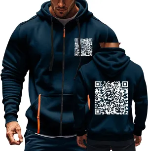 Funny Fuck You Qr Code Hoodie Casual Lightweight Full Zip Jacket Men Sports Big And Tall Sweatshirt With Pocket