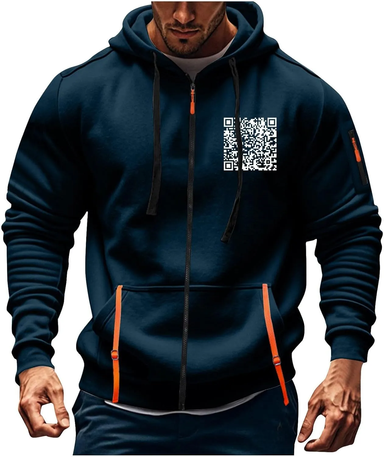Funny Fuck You Qr Code Hoodie Casual Lightweight Full Zip Jacket Men Sports Big And Tall Sweatshirt With Pocket