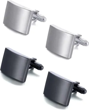Fxiqini 2 Pairs Classic Tuxedo Cufflinks for Men Bridegroom Flat Square Round Knot Cuff Links For Business Wedding Silver Black Tone