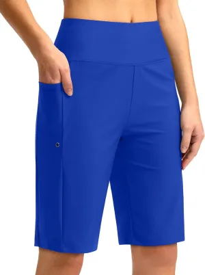 G Gradual Women's 11" Long Swim Board Shorts High Waisted Knee Length Beach Swimming Shorts for Women with Pockets Liner