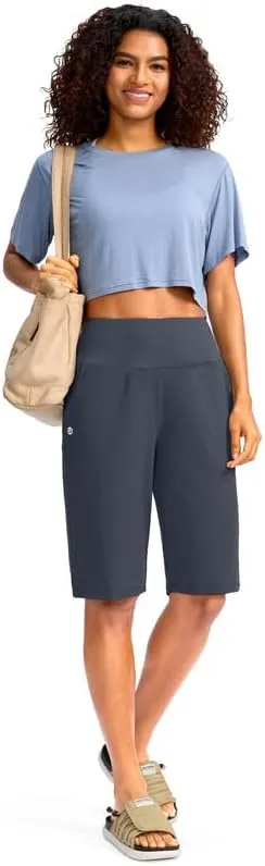 G Gradual Women's 12" Bermuda Long Shorts with Pockets High Waisted Stretch Knee Length Shorts for Women Summer Walking