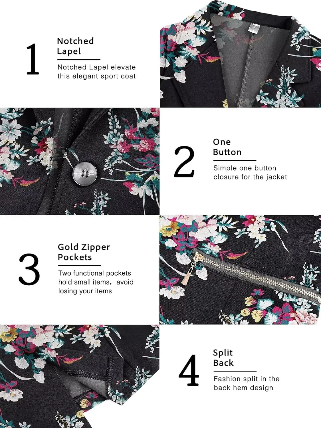 Genhoo Women's Long Sleeve Blazer Open Front Cardigan Jacket Work Office Blazer with Zipper Pockets S-3XL