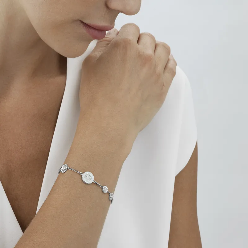 Georg Jensen Daisy Sterling Silver White Enamel Bracelet