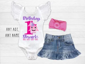 Girl's Personalized Baby Birthday Shark Top