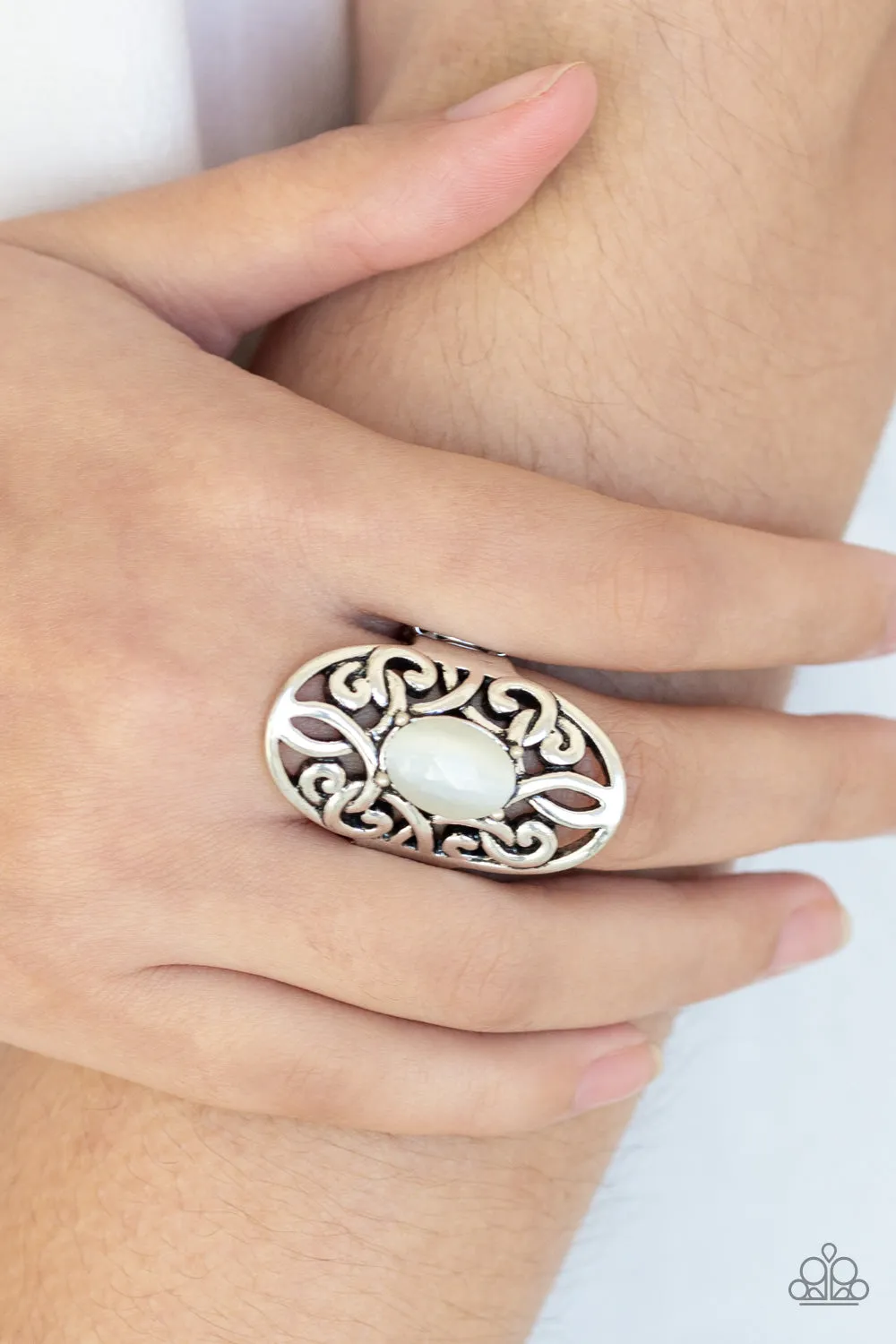 GLEAM Big - White - Paparazzi  Ring