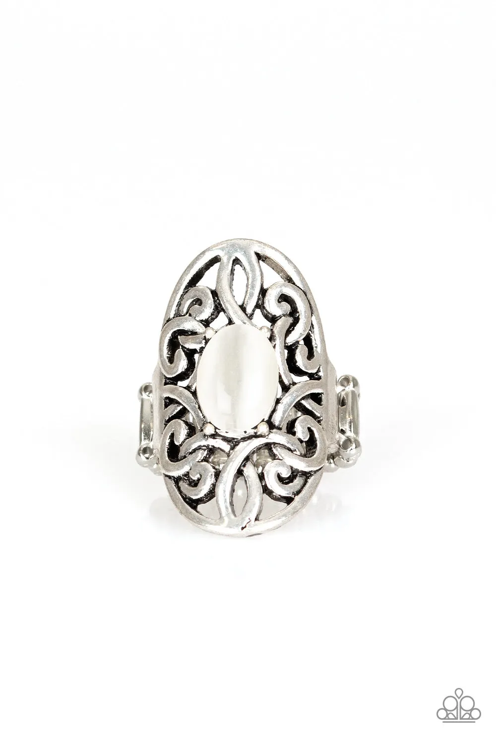 GLEAM Big - White - Paparazzi  Ring