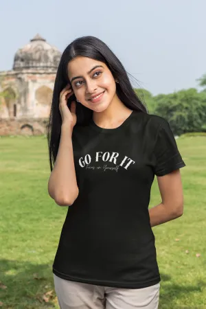 GO FOR IT WOMEN BLACK RELAXED FIT T-SHIRT