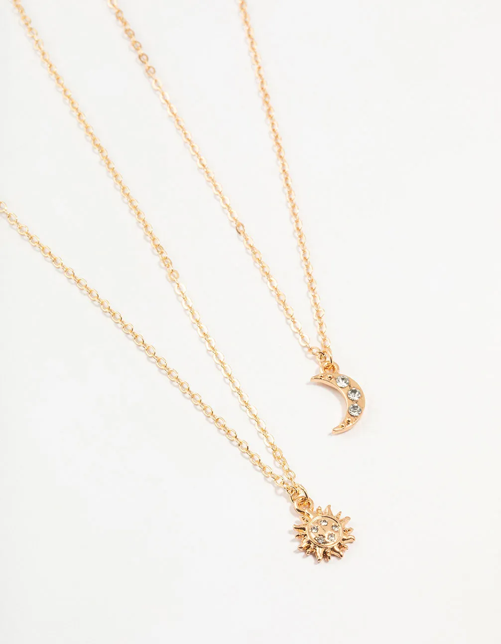 Gold Diamante Sun & Moon Necklaces 2-Pack