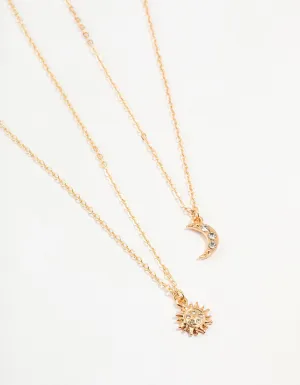 Gold Diamante Sun & Moon Necklaces 2-Pack