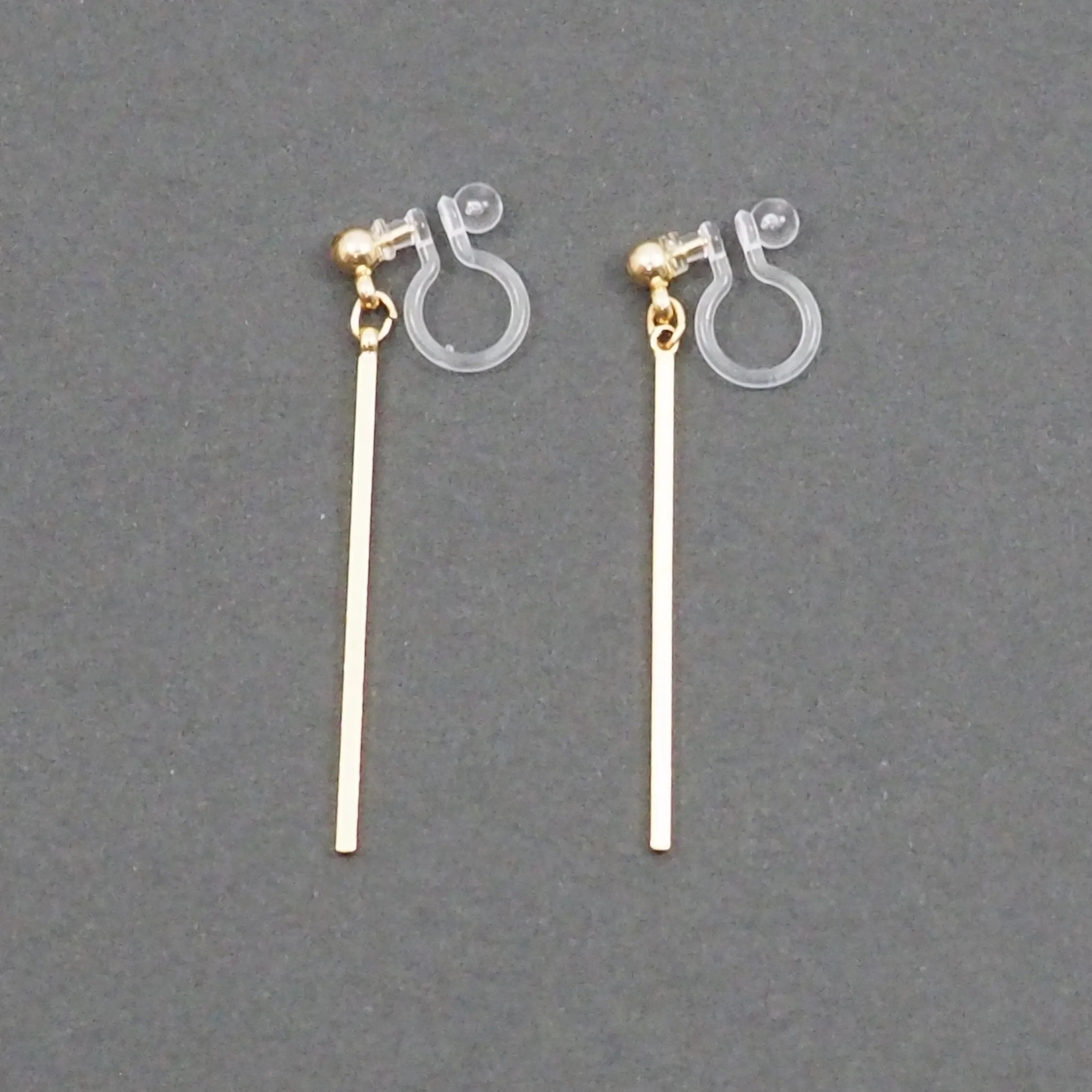 Gold Long Bar Invisible Clip On Earrings