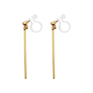 Gold Long Bar Invisible Clip On Earrings