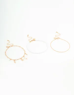 Gold Pearl Sea Anklets 3-Pack