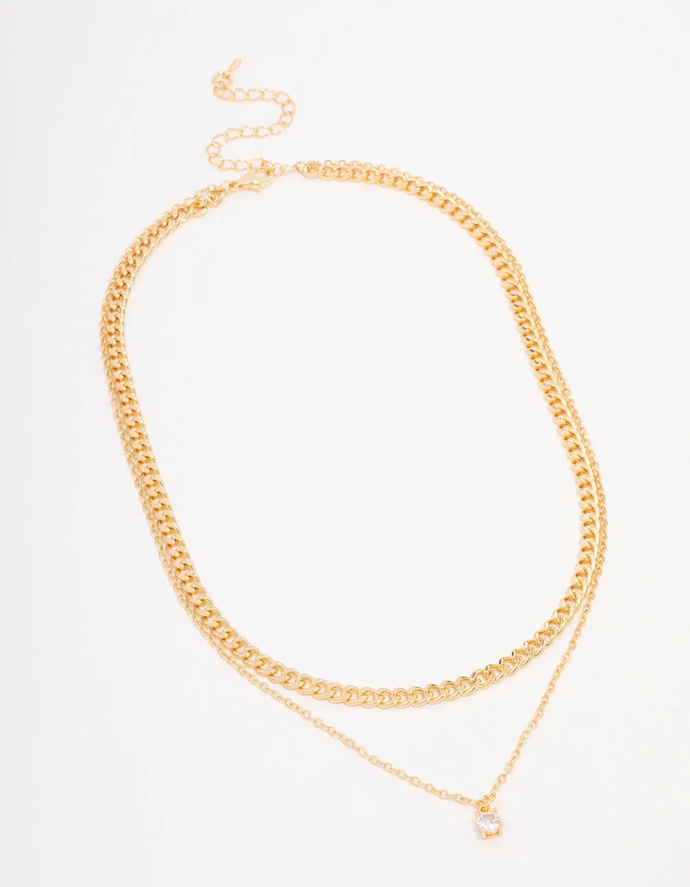 Gold Plated Diamante Curb Chain Necklaces 2-Pack
