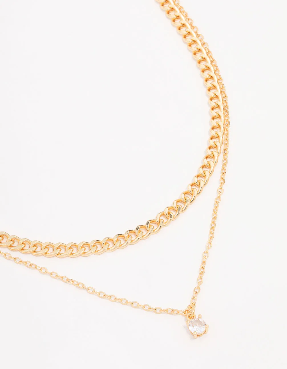 Gold Plated Diamante Curb Chain Necklaces 2-Pack
