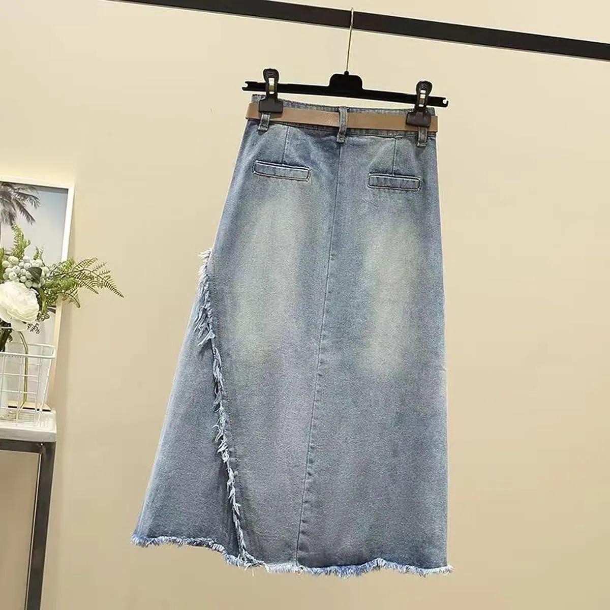 Gothic Denim Skirt Women's Oversized Retro high Waisted Irregular raw Edge Denim Skirt Harajuku Denim Skirt