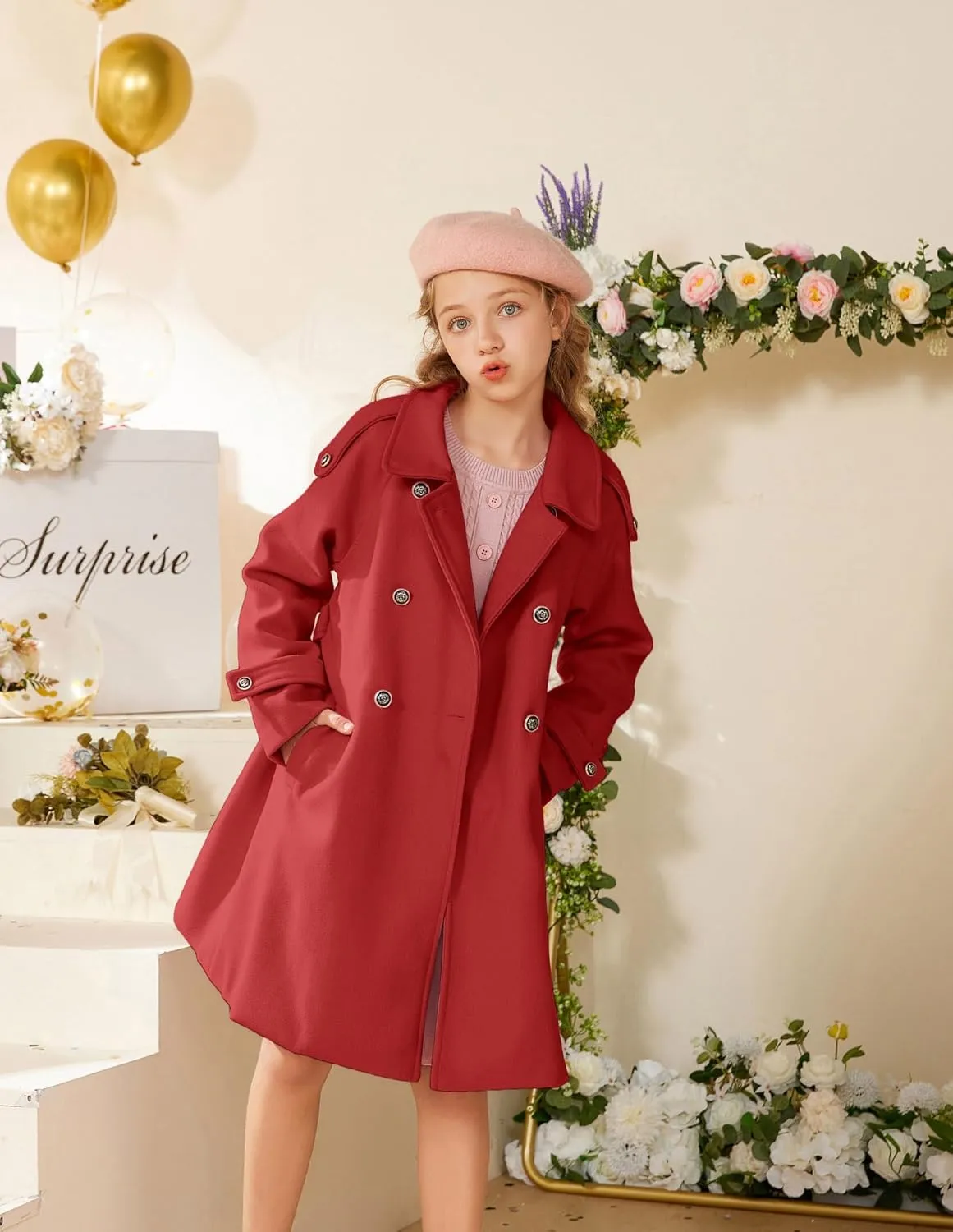 GRACE KARIN Girls Dress Coat Lapel Blend Winter Kids Jackets Coat Size 5-12