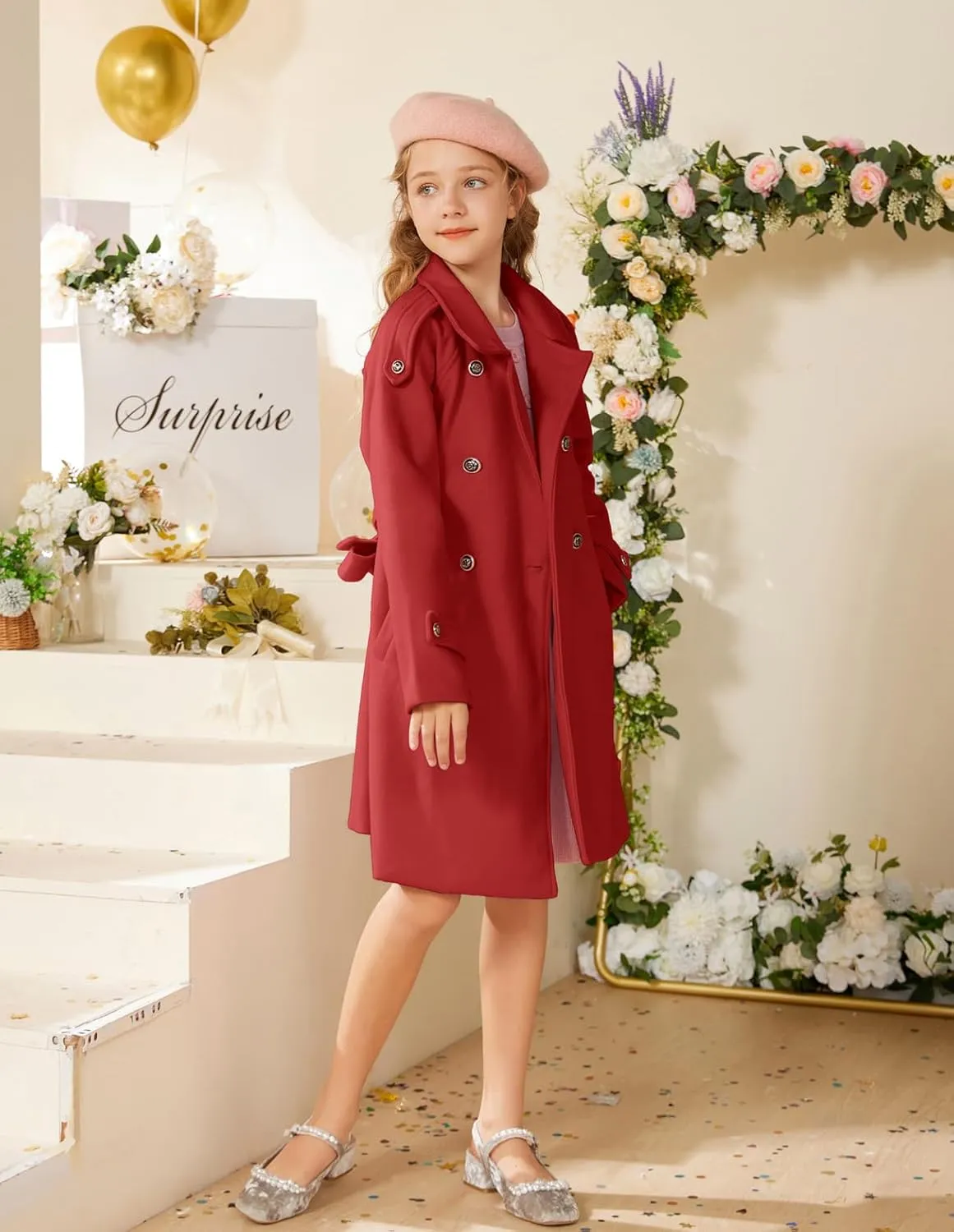 GRACE KARIN Girls Dress Coat Lapel Blend Winter Kids Jackets Coat Size 5-12