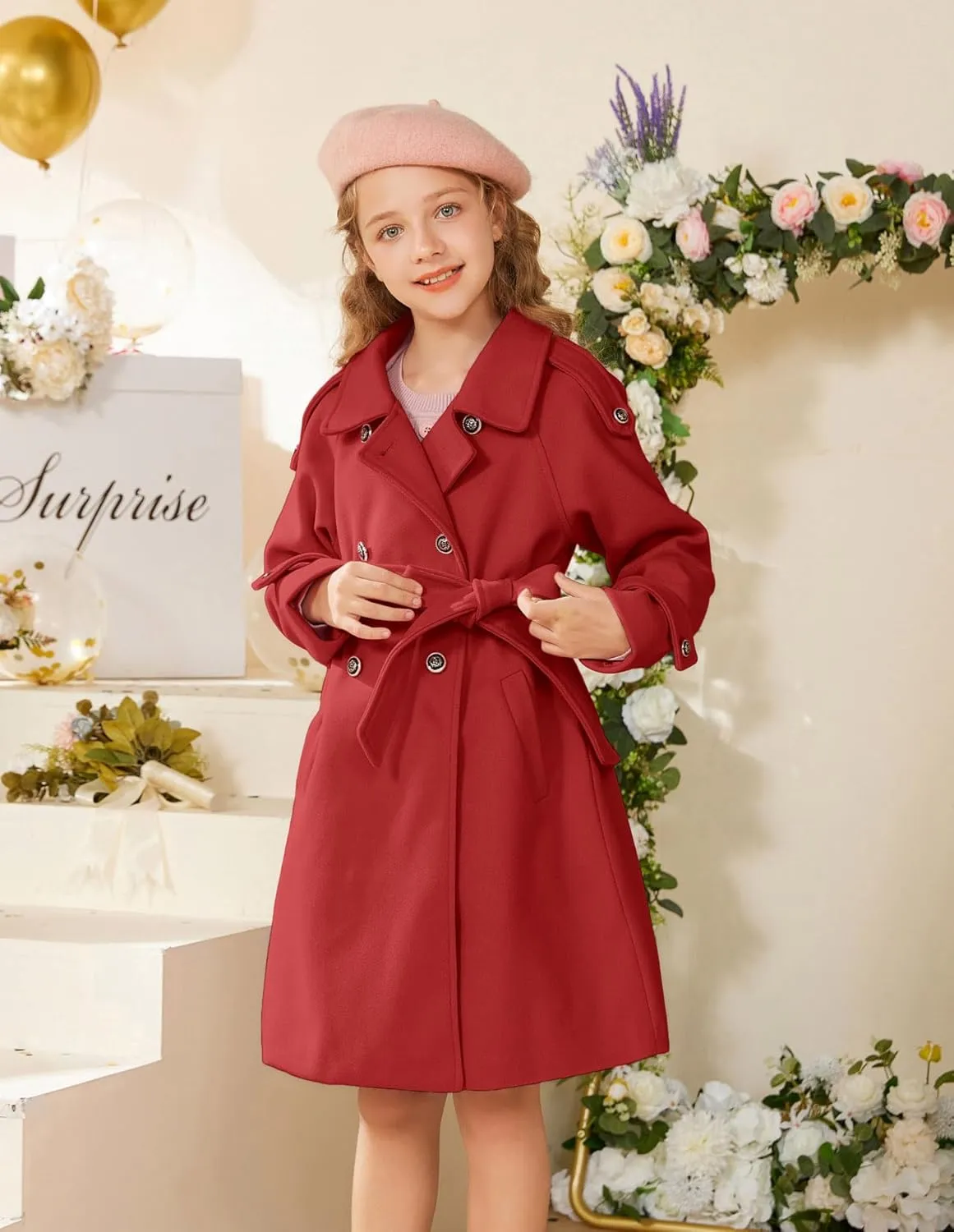 GRACE KARIN Girls Dress Coat Lapel Blend Winter Kids Jackets Coat Size 5-12