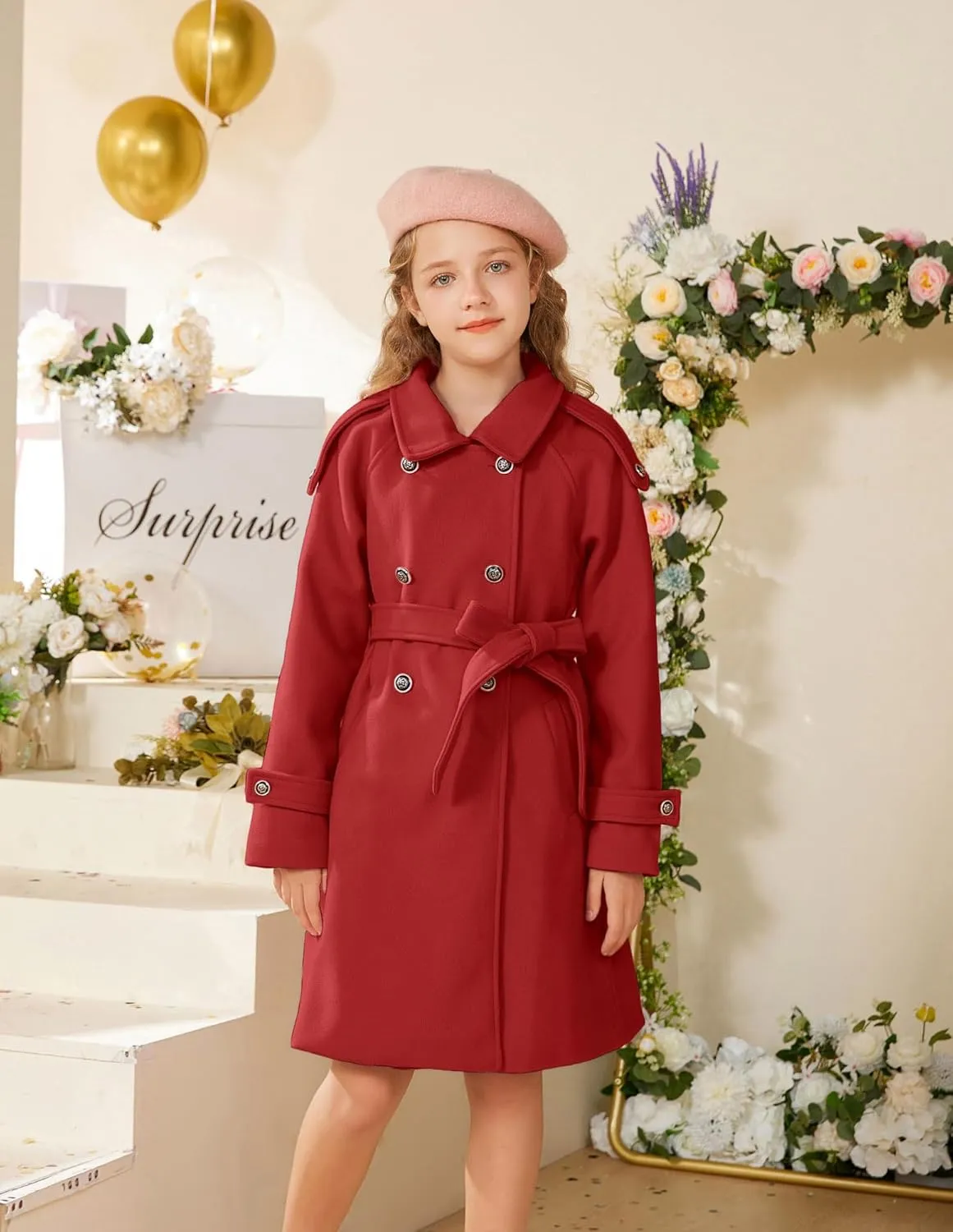 GRACE KARIN Girls Dress Coat Lapel Blend Winter Kids Jackets Coat Size 5-12