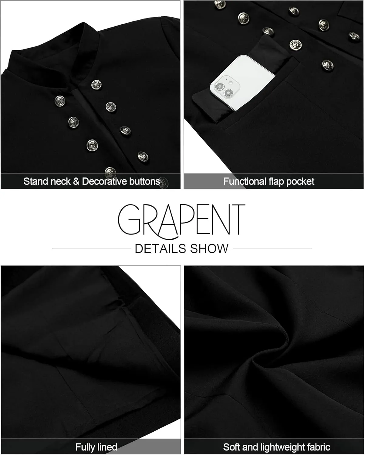 GRAPENT Women's Business Casual Buttons Pockets Open Front Blazer Suit Cardigan
