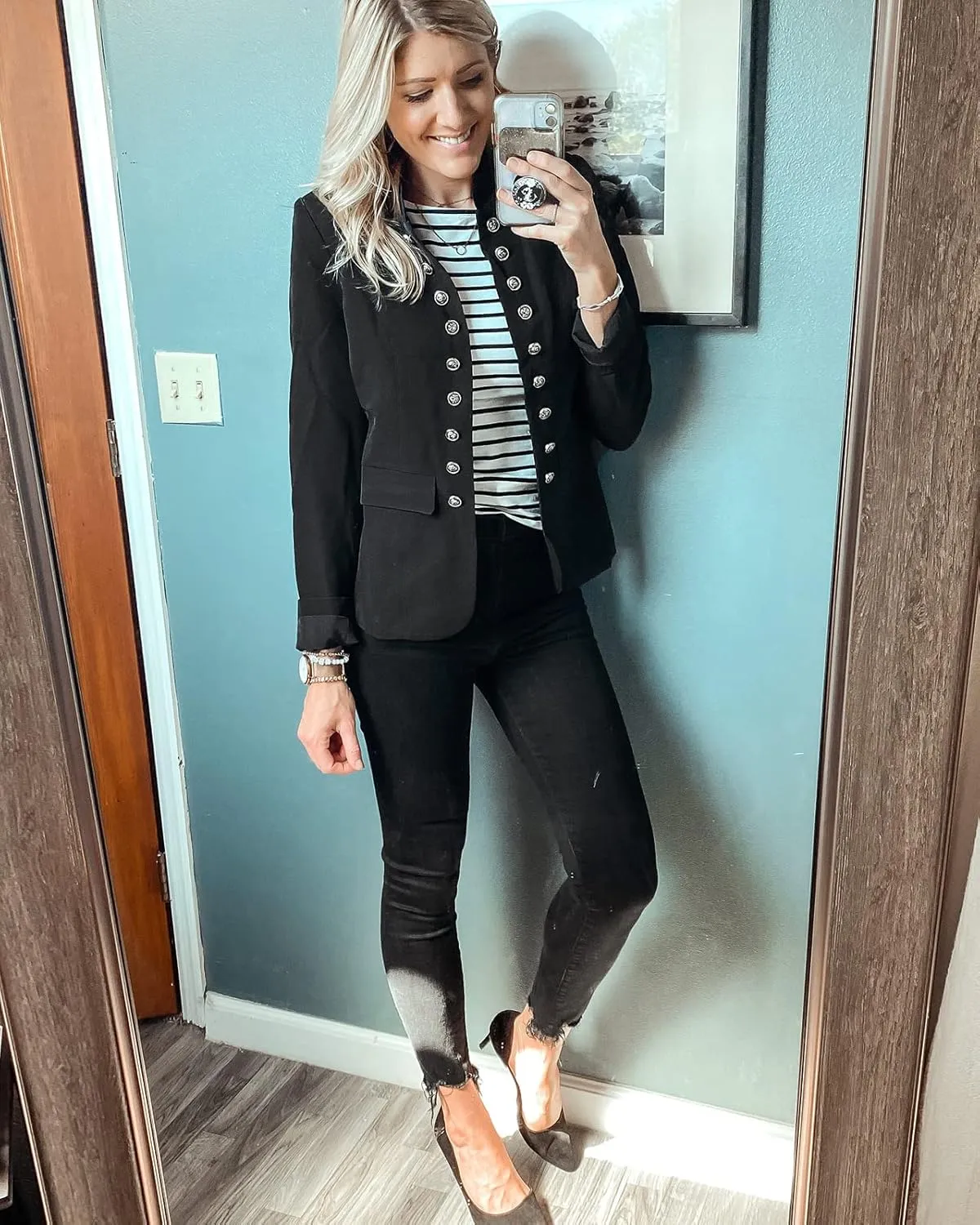 GRAPENT Women's Business Casual Buttons Pockets Open Front Blazer Suit Cardigan