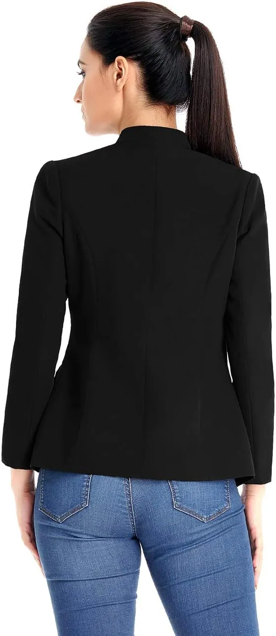GRAPENT Women's Business Casual Buttons Pockets Open Front Blazer Suit Cardigan