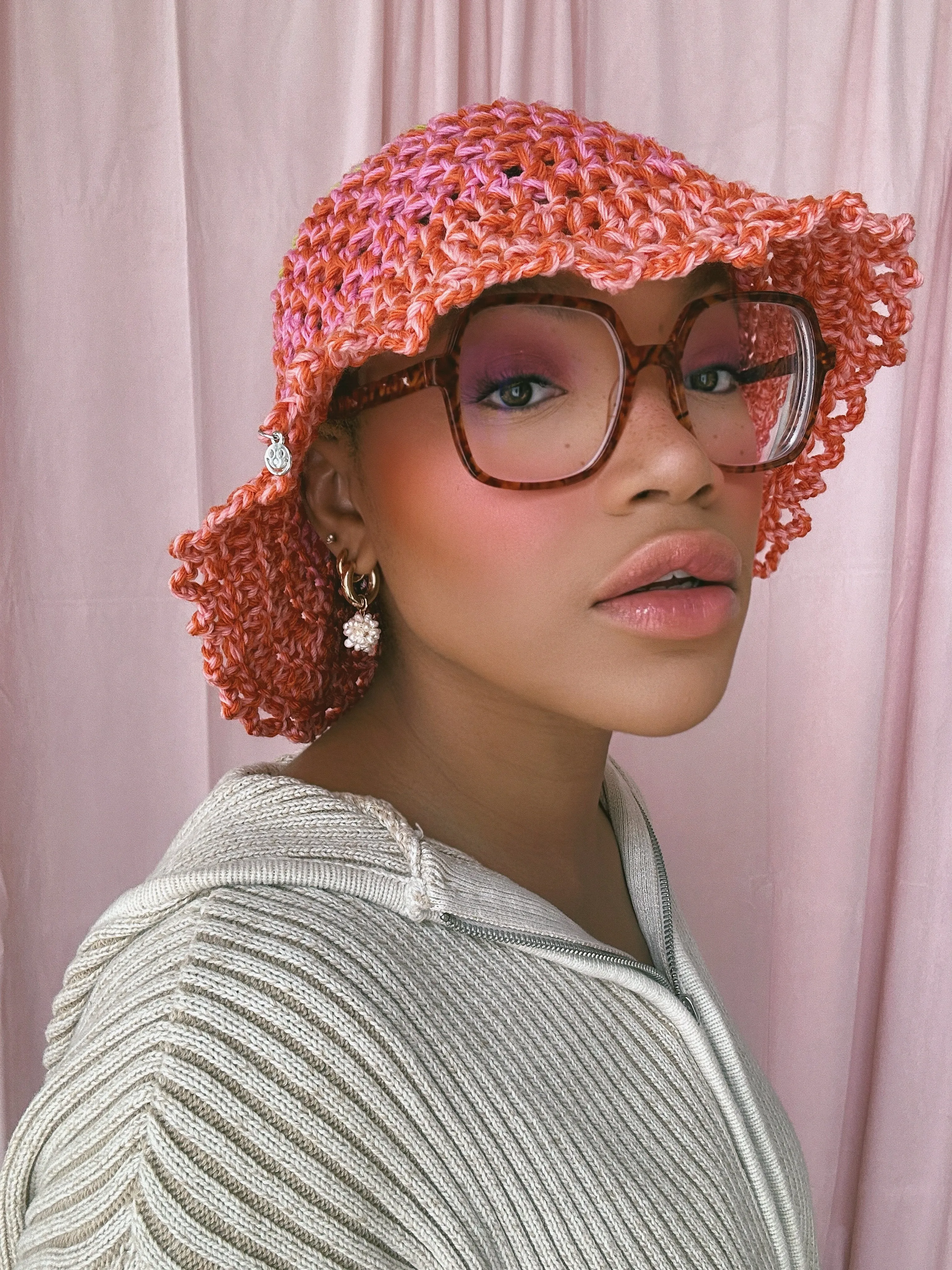 Green, Pink and Orange Crochet Hat