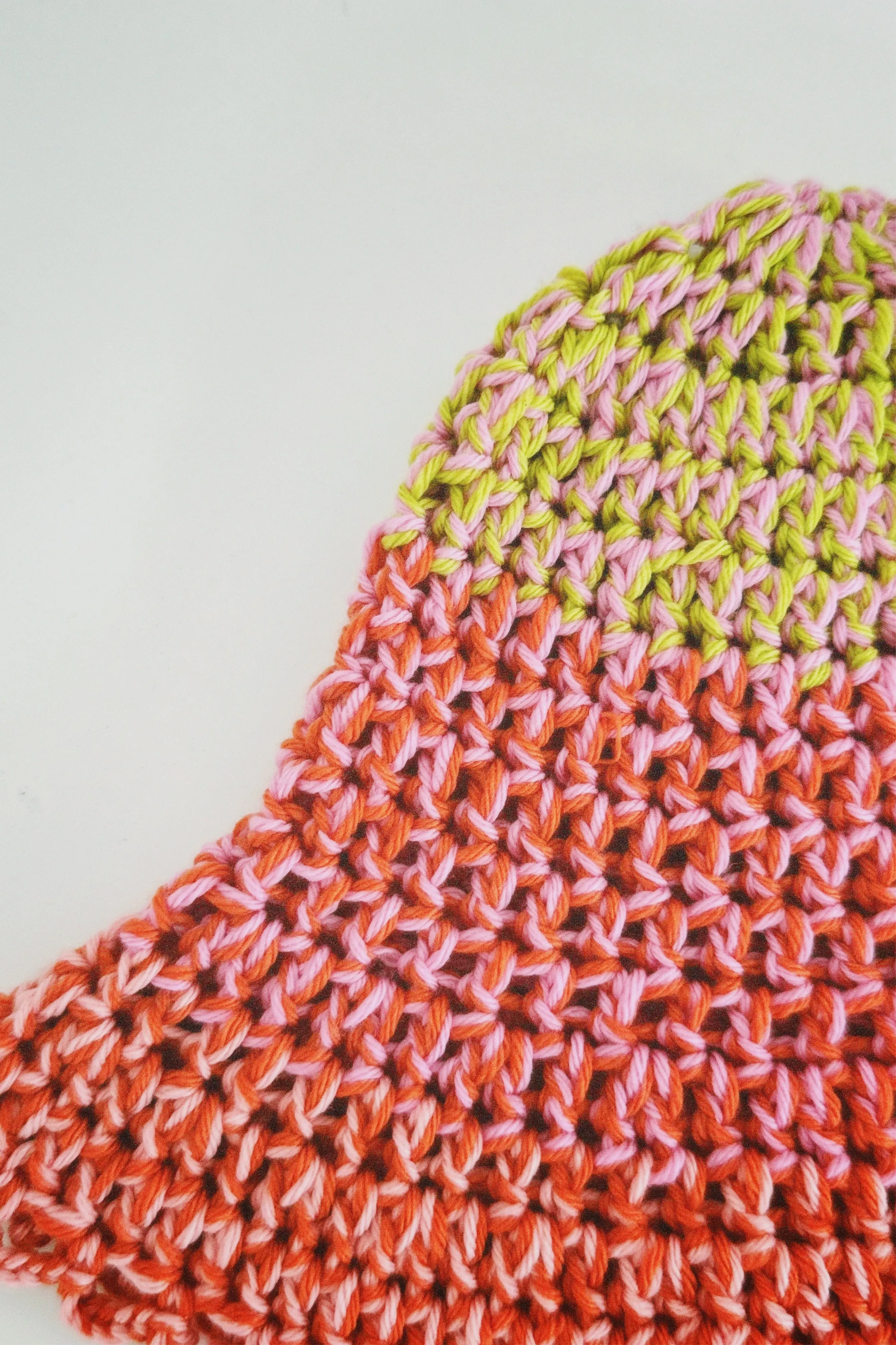 Green, Pink and Orange Crochet Hat