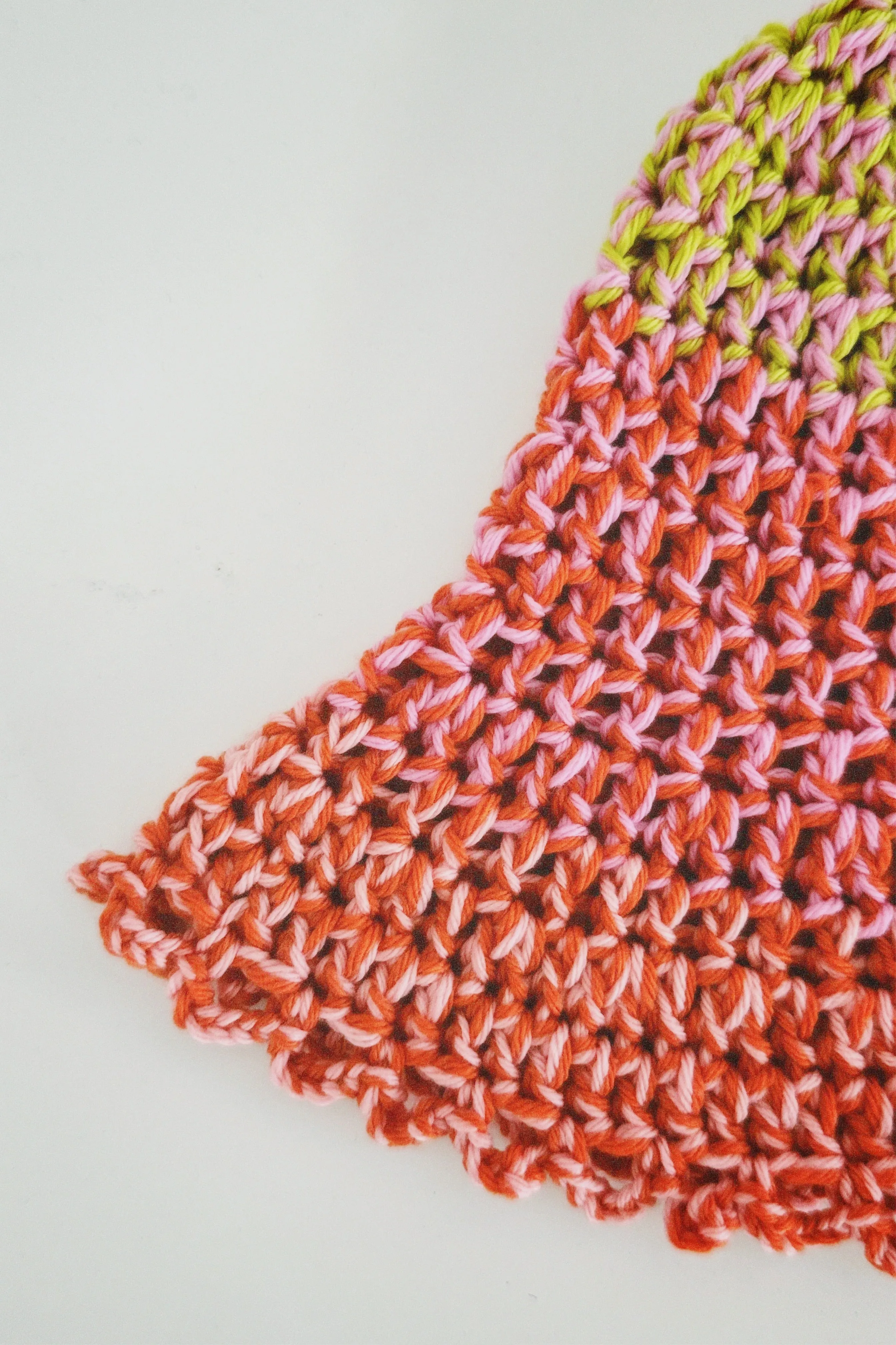 Green, Pink and Orange Crochet Hat