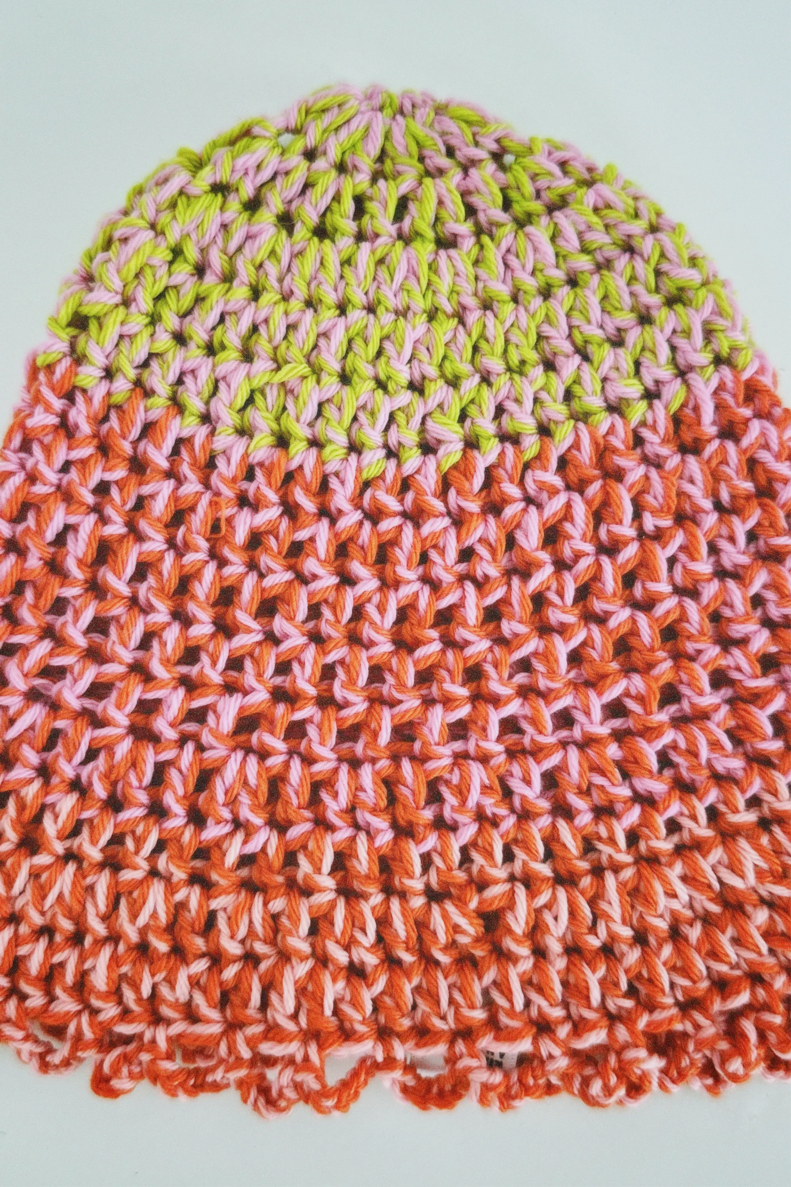 Green, Pink and Orange Crochet Hat