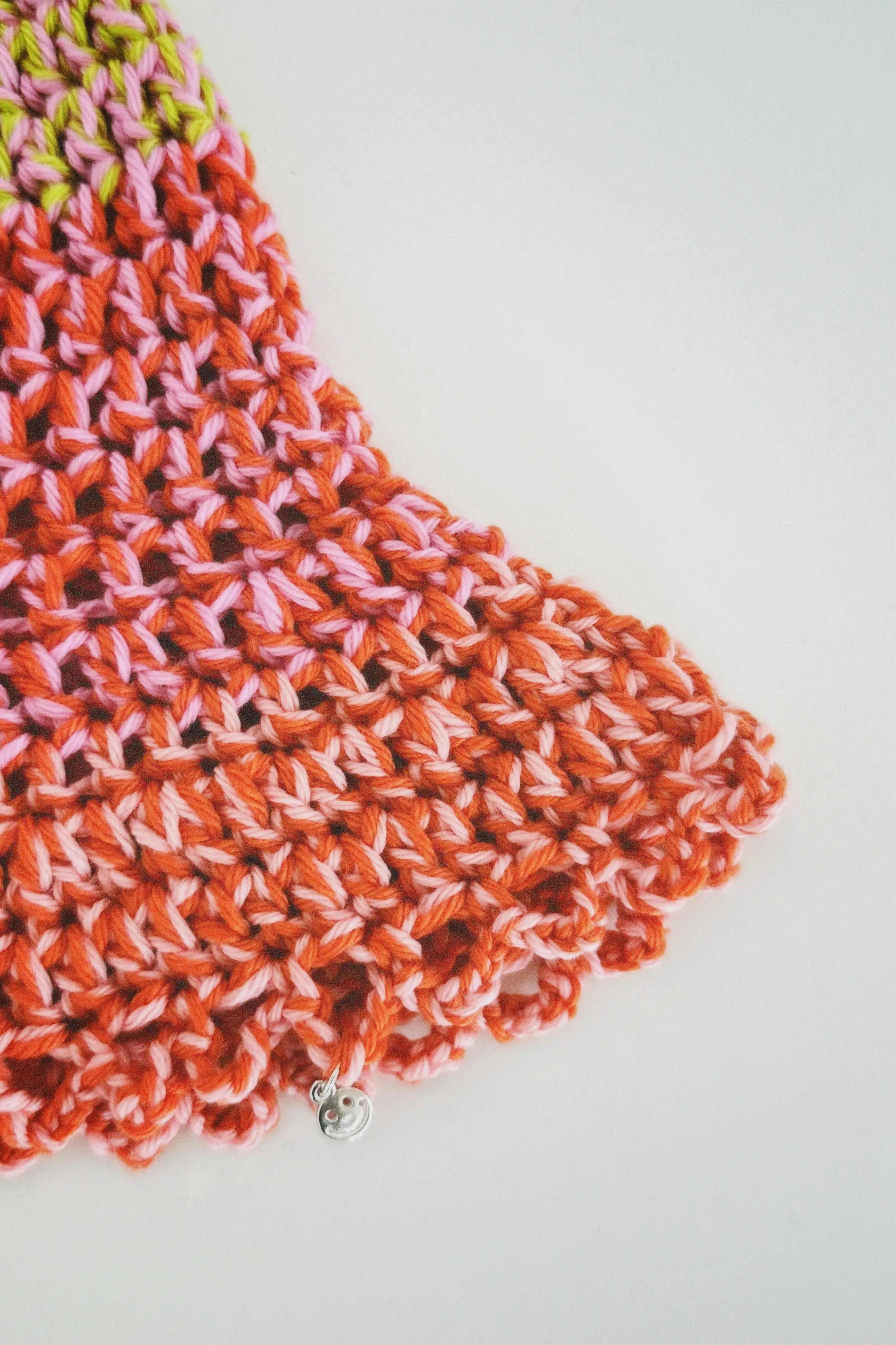Green, Pink and Orange Crochet Hat