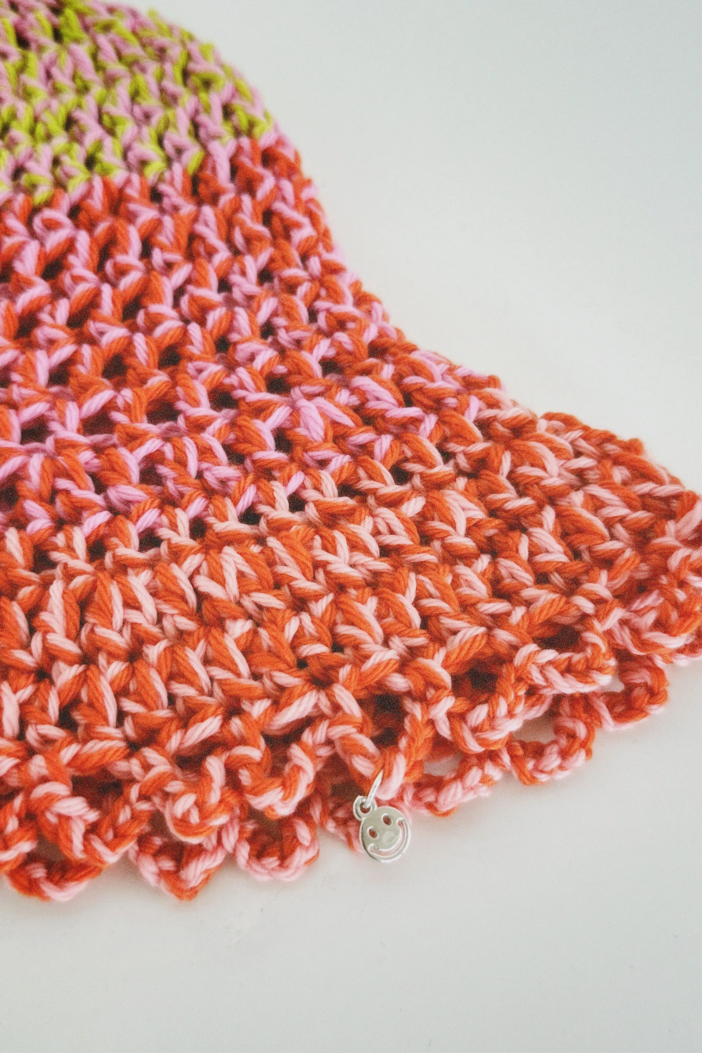 Green, Pink and Orange Crochet Hat