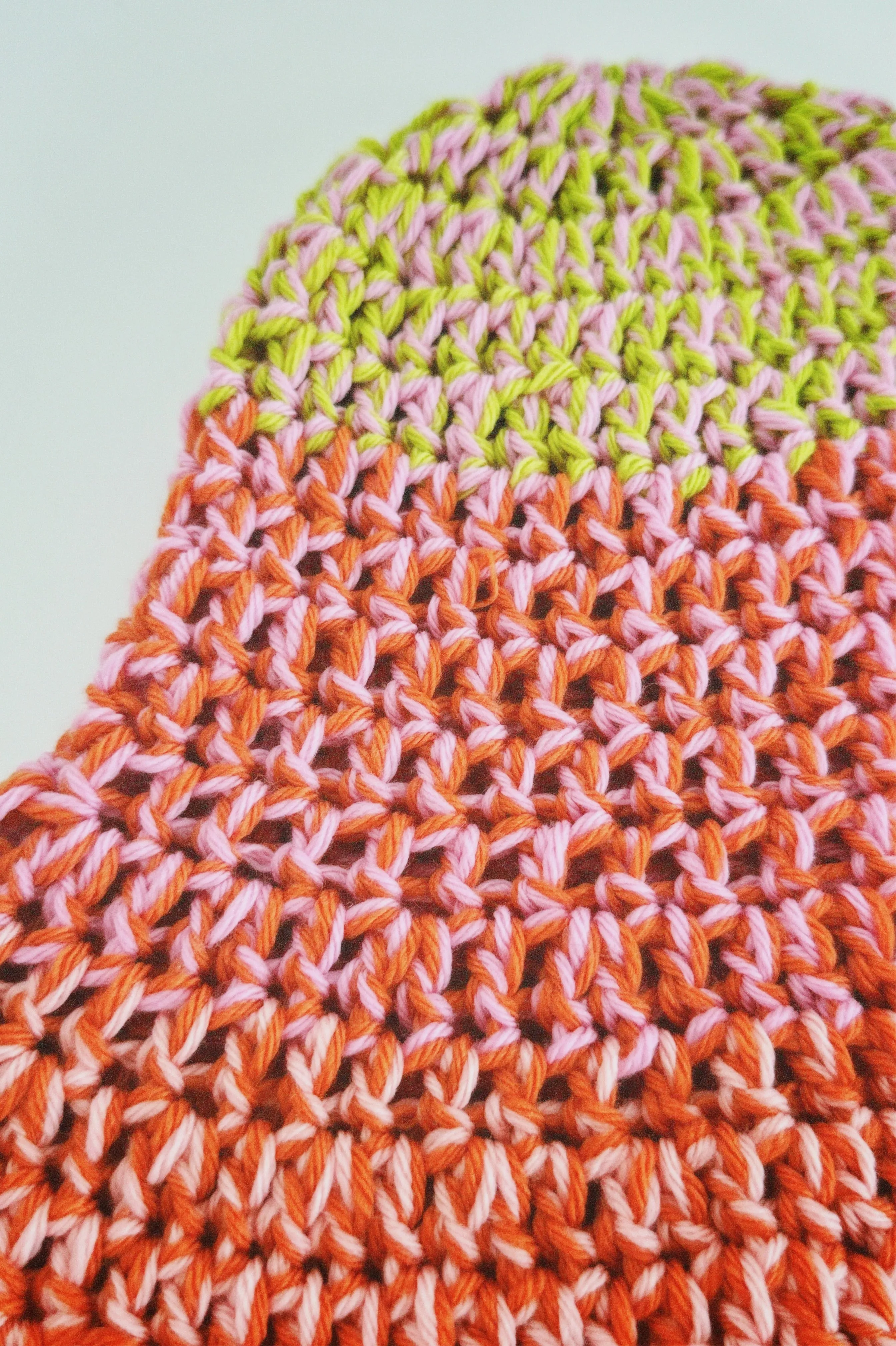 Green, Pink and Orange Crochet Hat