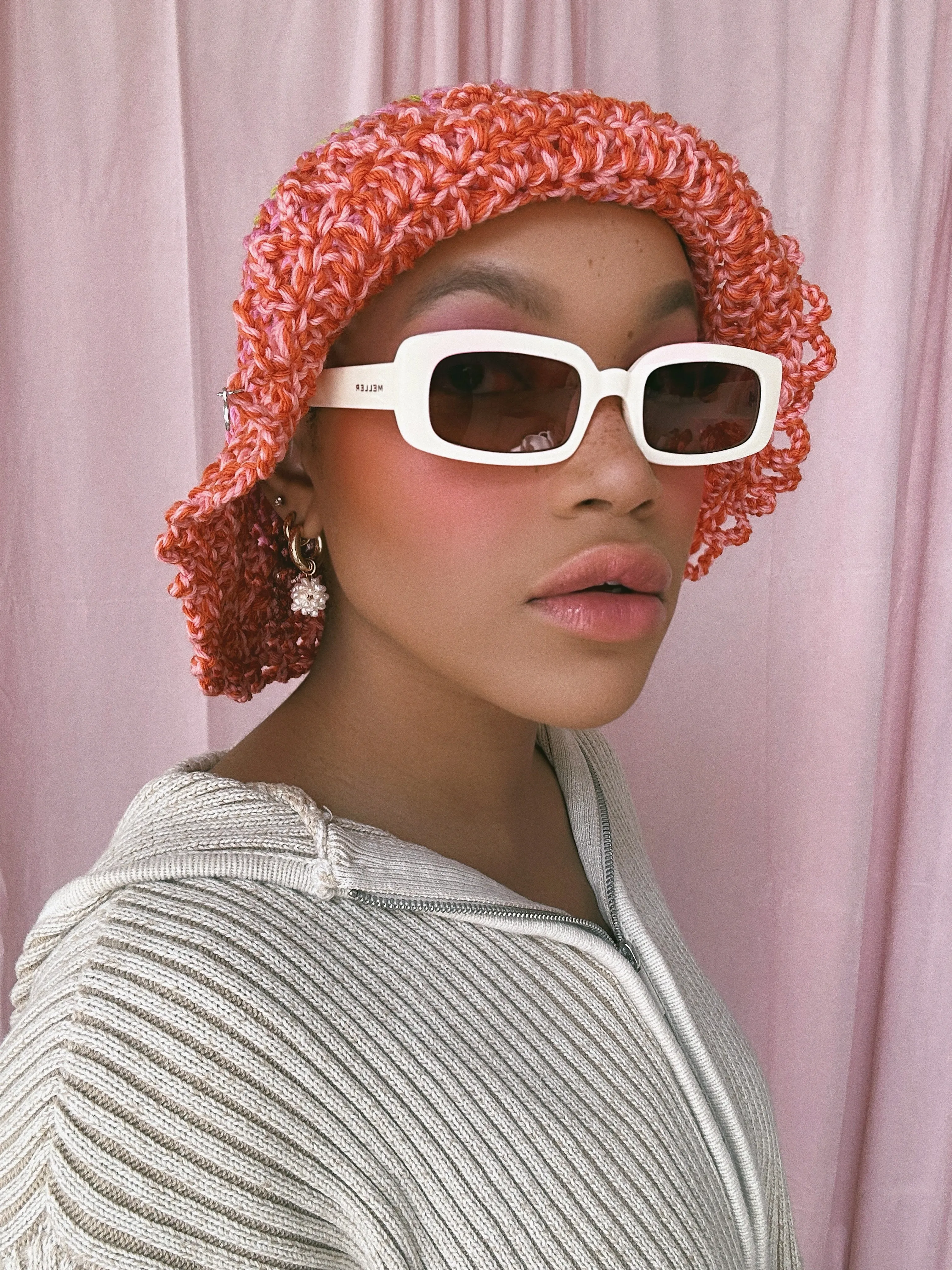 Green, Pink and Orange Crochet Hat