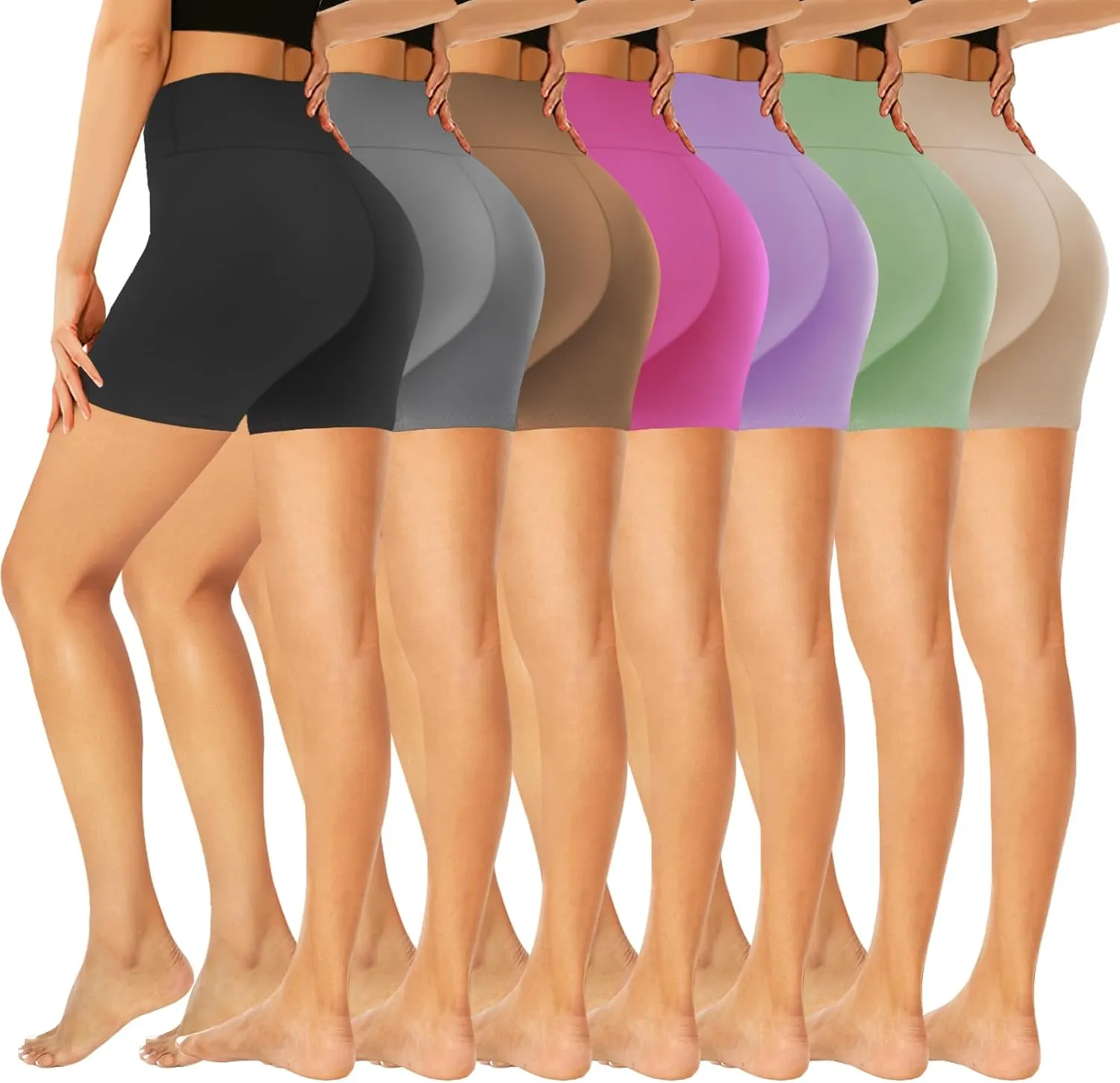 GROTEEN 7 Pack High Waisted 5''/8'' Biker Shorts for Women - Buttery Soft Black Workout Yoga Running Spandex Yoga Shorts