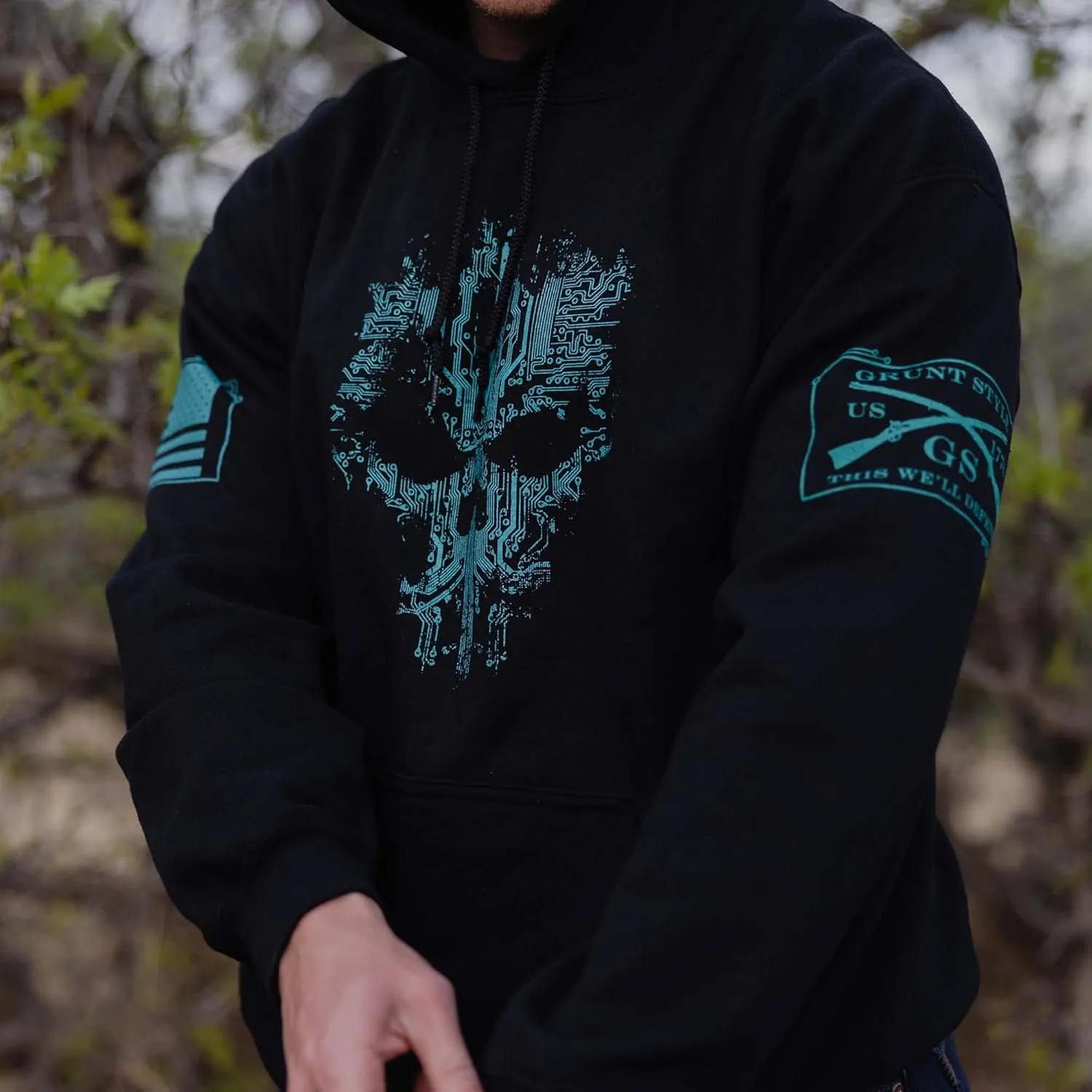 Grunt Style Circuit Skull Men's Patriotic Relaxed Fit Sweatshirt Hoodie