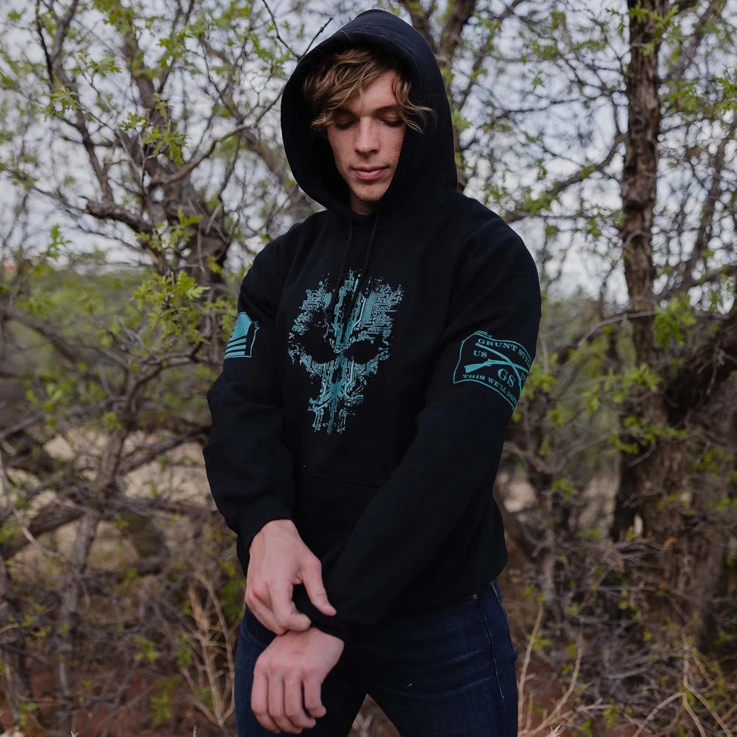 Grunt Style Circuit Skull Men's Patriotic Relaxed Fit Sweatshirt Hoodie
