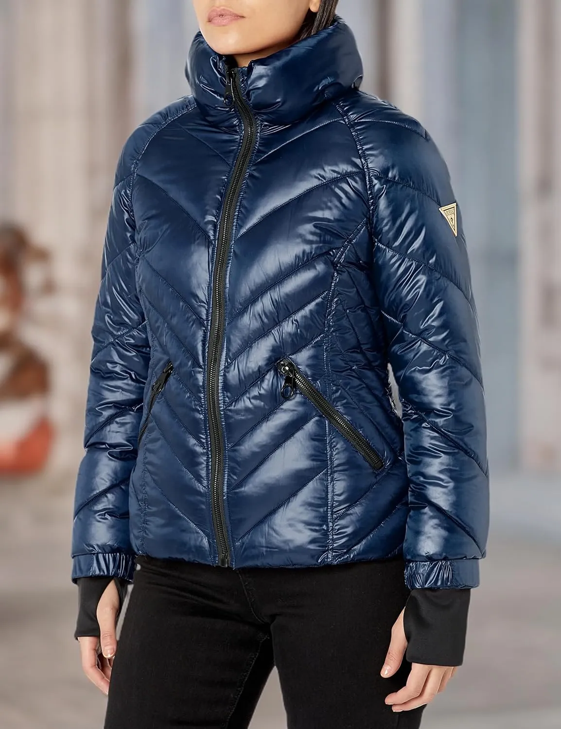 GUESS Women's Puffer Storm Cuffs Quilted, Transitional Jacket