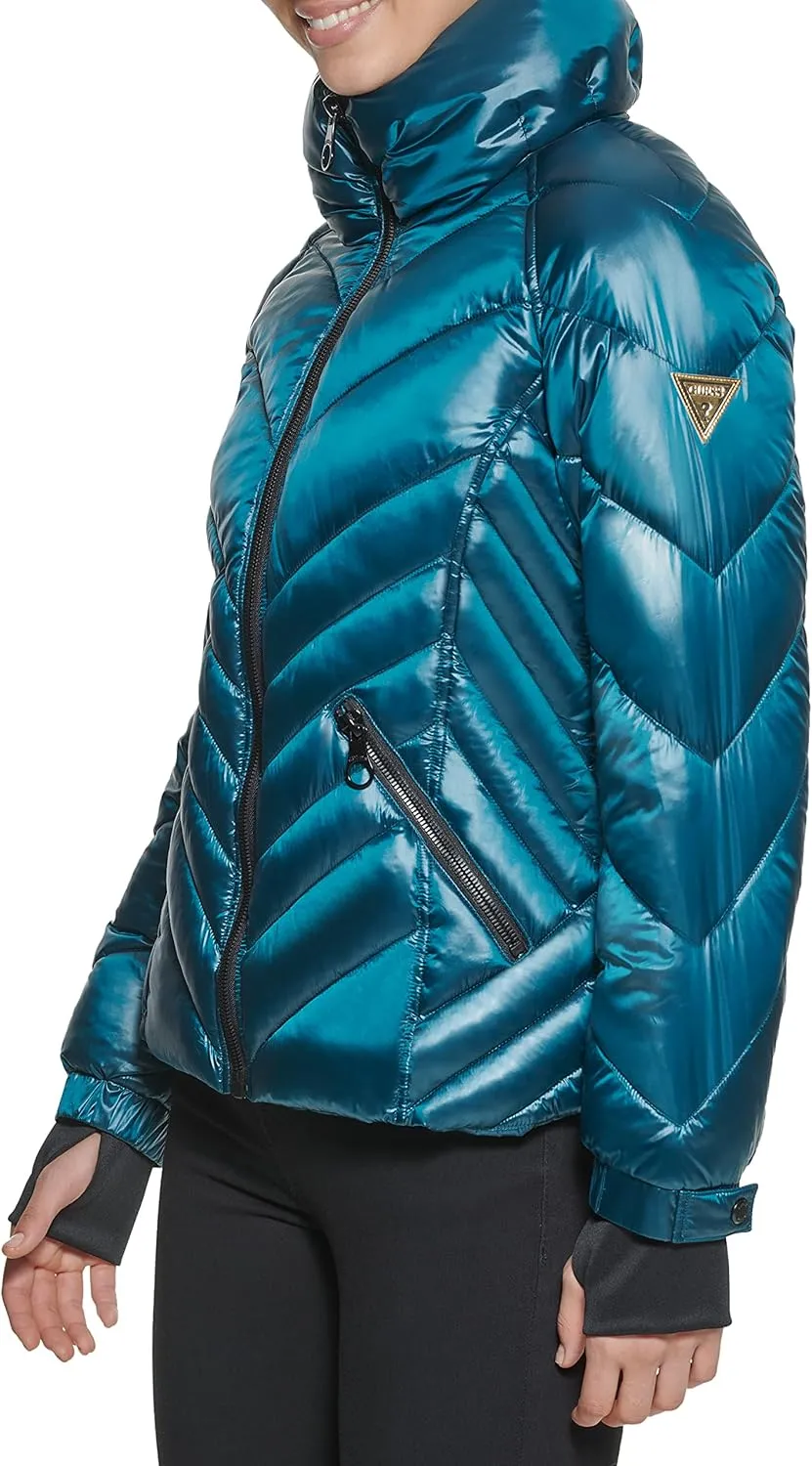 GUESS Women's Puffer Storm Cuffs Quilted, Transitional Jacket