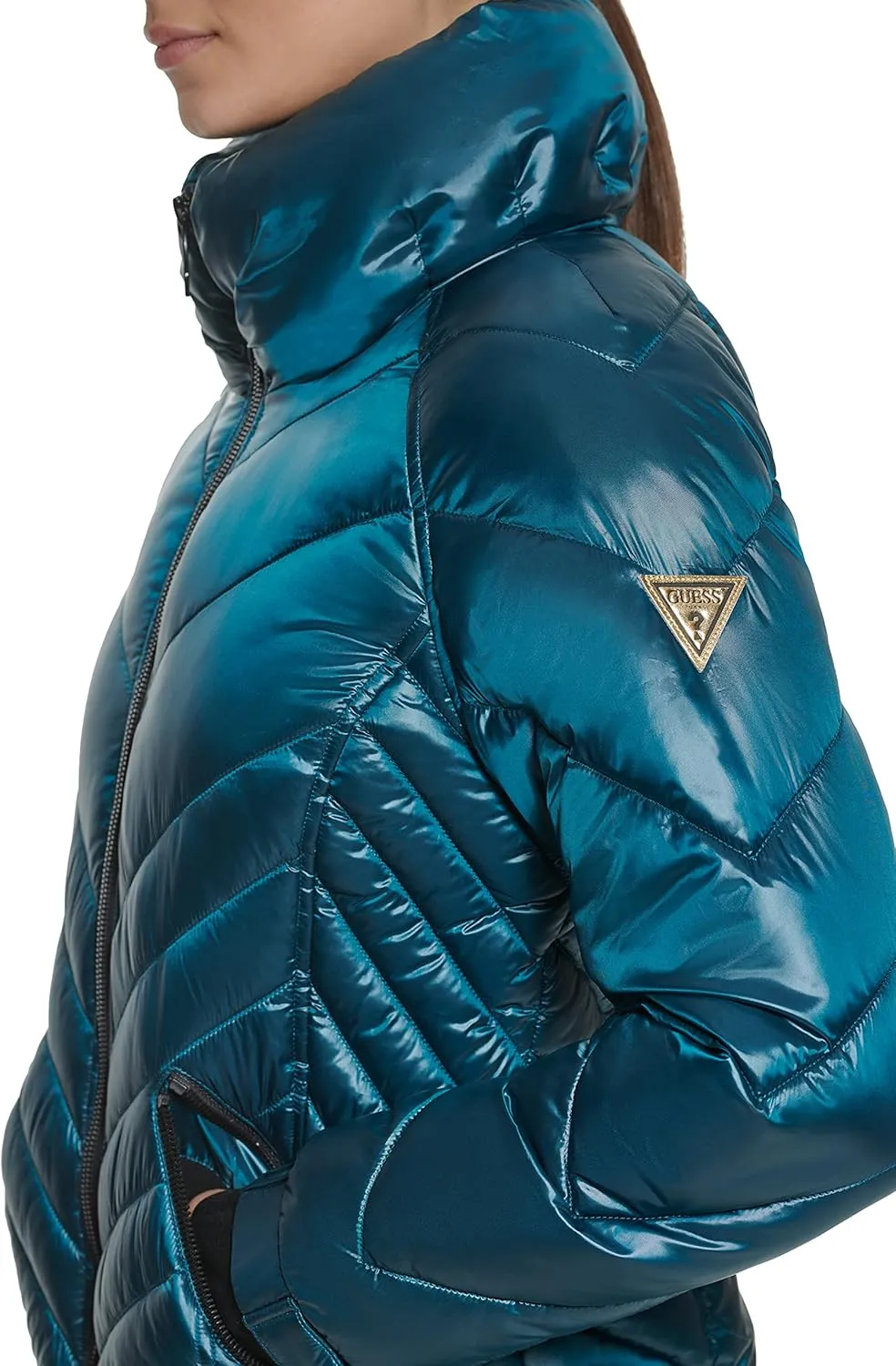 GUESS Women's Puffer Storm Cuffs Quilted, Transitional Jacket
