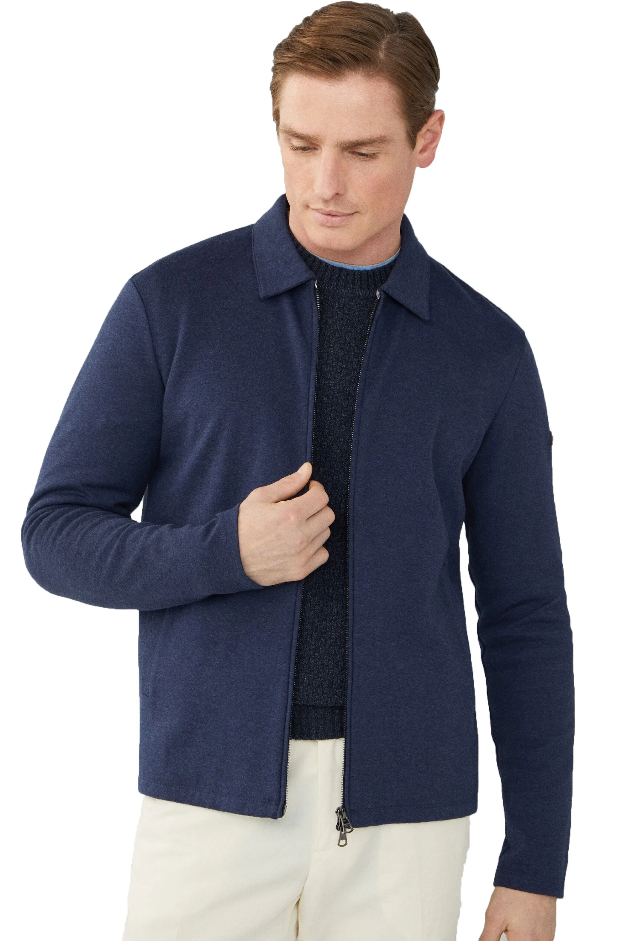 Hackett Double Knit Full Zip Navy