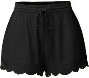 HAVUITYY Women Casual Shorts Summer Floral Lace Plus Size High Waist Drawstring Dressy Yoga Shorts Soft Trendy Beach Clothes
