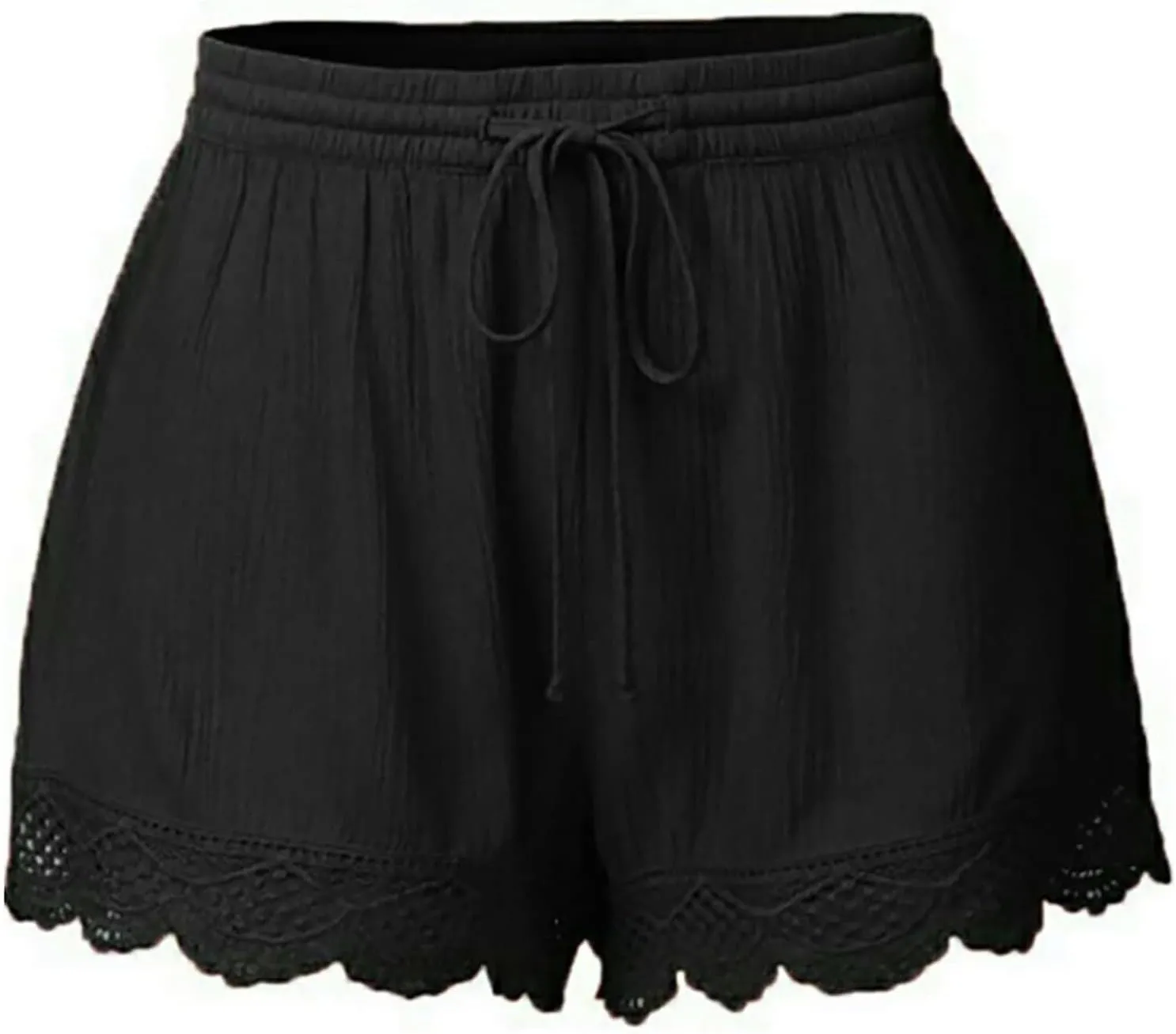 HAVUITYY Women Casual Shorts Summer Floral Lace Plus Size High Waist Drawstring Dressy Yoga Shorts Soft Trendy Beach Clothes