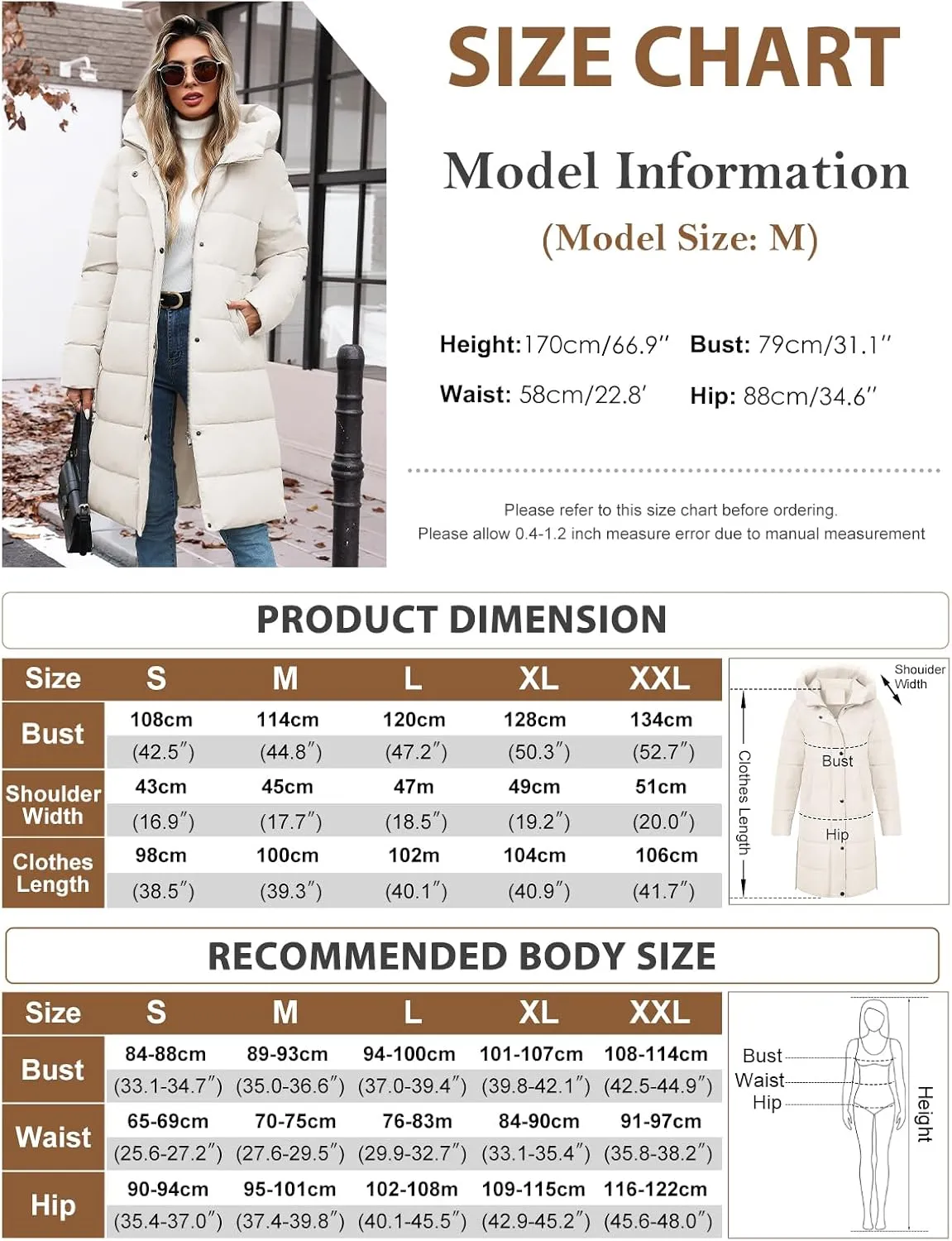 HEEKPEK Womens Winter Long Puffer Coats Down Thicken Warm Quilted Jacket Mid-Length with Side Zipper and Hood Outerwear