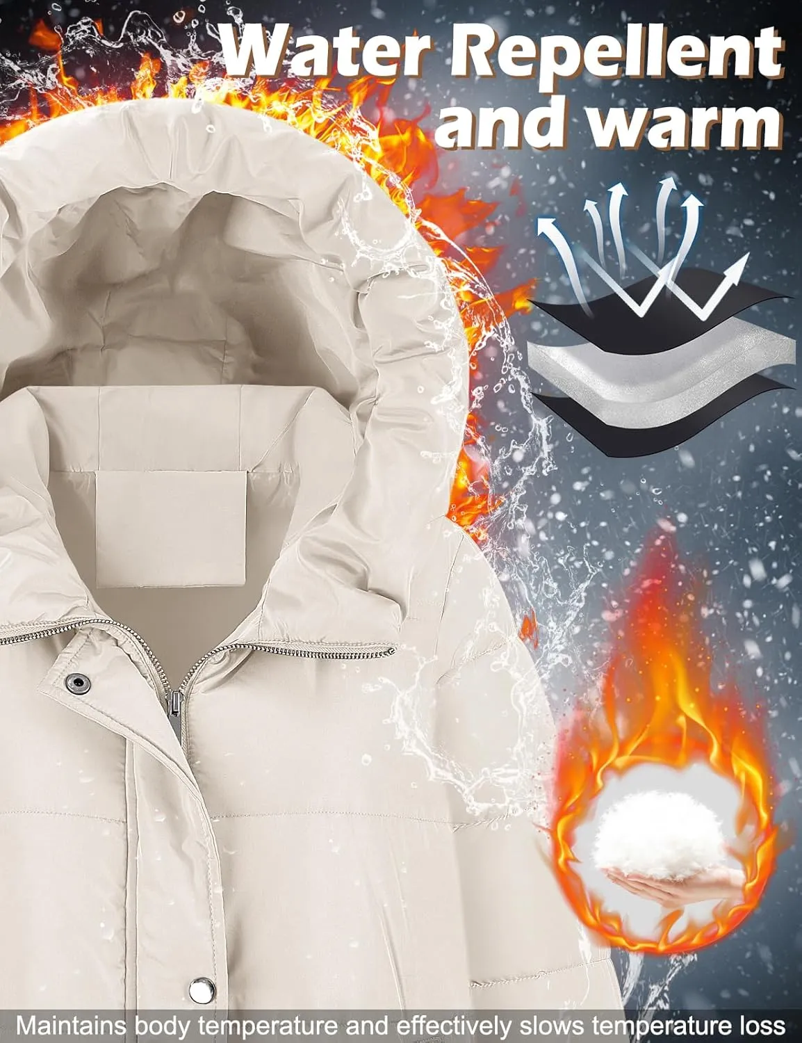 HEEKPEK Womens Winter Long Puffer Coats Down Thicken Warm Quilted Jacket Mid-Length with Side Zipper and Hood Outerwear