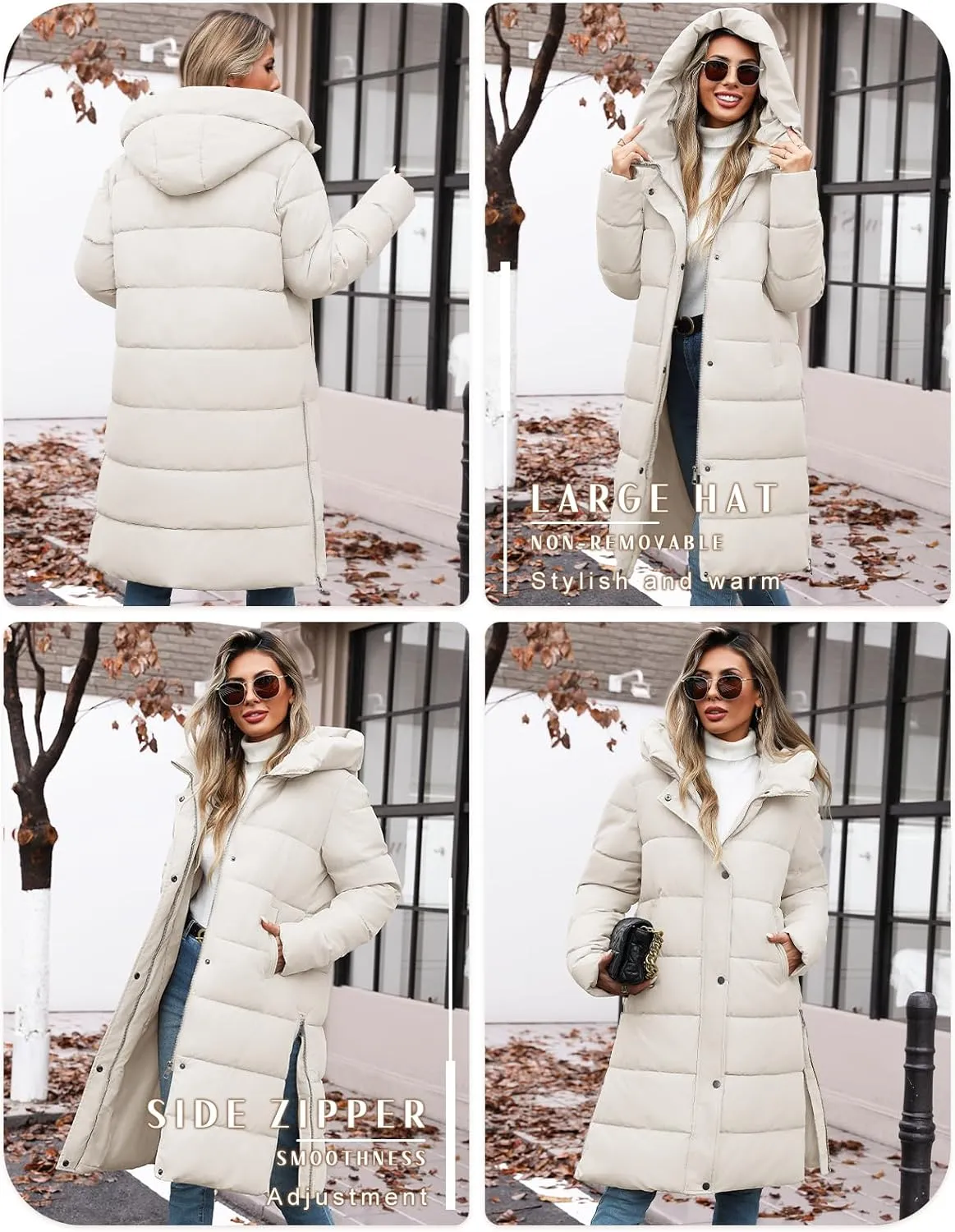 HEEKPEK Womens Winter Long Puffer Coats Down Thicken Warm Quilted Jacket Mid-Length with Side Zipper and Hood Outerwear