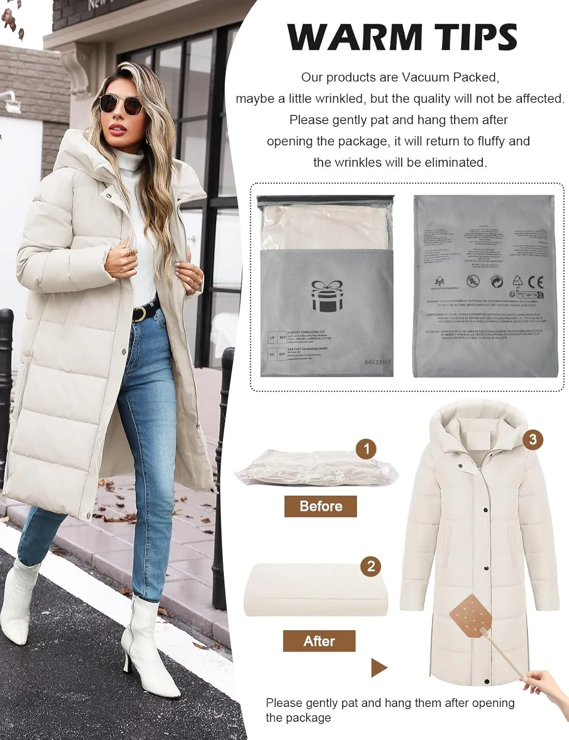 HEEKPEK Womens Winter Long Puffer Coats Down Thicken Warm Quilted Jacket Mid-Length with Side Zipper and Hood Outerwear