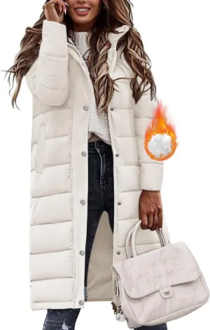 HEEKPEK Womens Winter Long Puffer Coats Down Thicken Warm Quilted Jacket Mid-Length with Side Zipper and Hood Outerwear