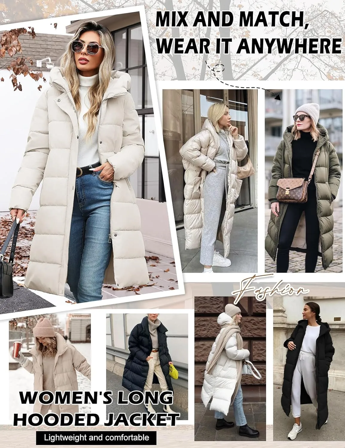 HEEKPEK Womens Winter Long Puffer Coats Down Thicken Warm Quilted Jacket Mid-Length with Side Zipper and Hood Outerwear